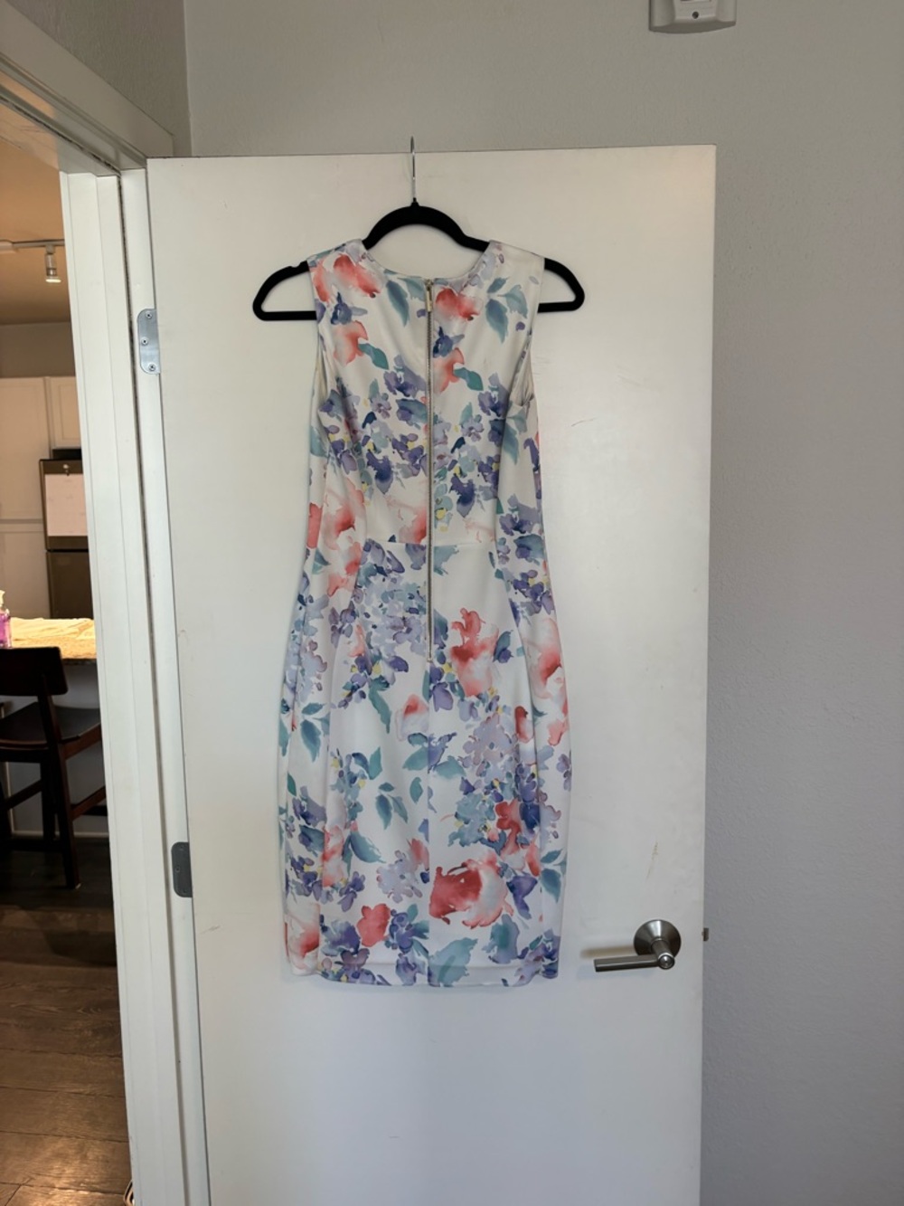 Calvin Klein White Midi Dress with Coral & Lavender Florals - Picture 2 of 3
